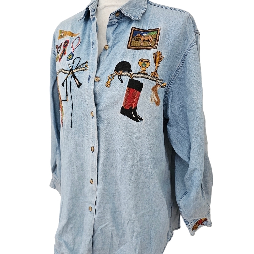 Vintage embroidered western Chambray button down shirt